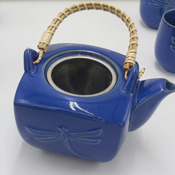 Adeline Fine Porcelain Tea Set-Dragonfly Motif-Cobalt Blue - Picture 3 of 14